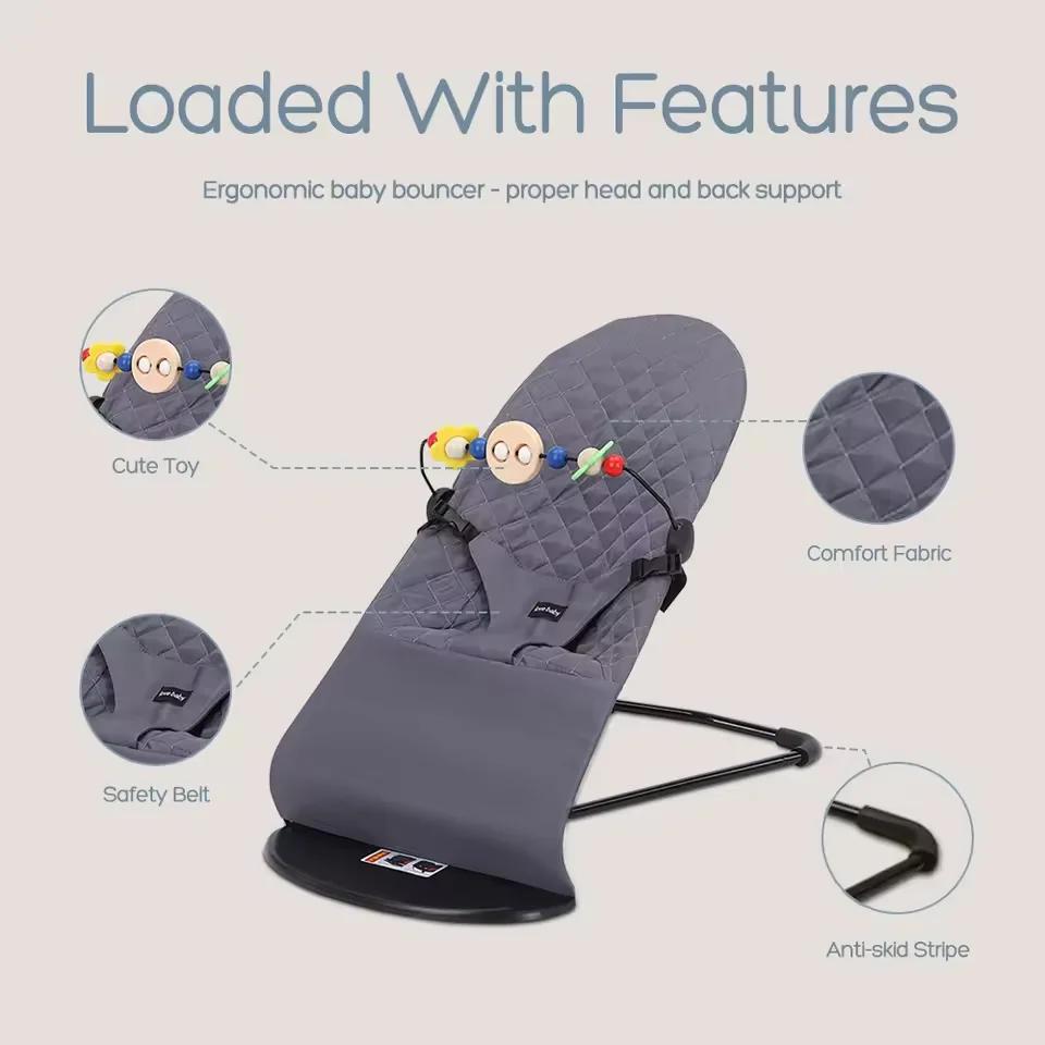 Chaise à bascule pliable pour bébé, avec jouets, siège videur réglable avec housse en tissu, chaise