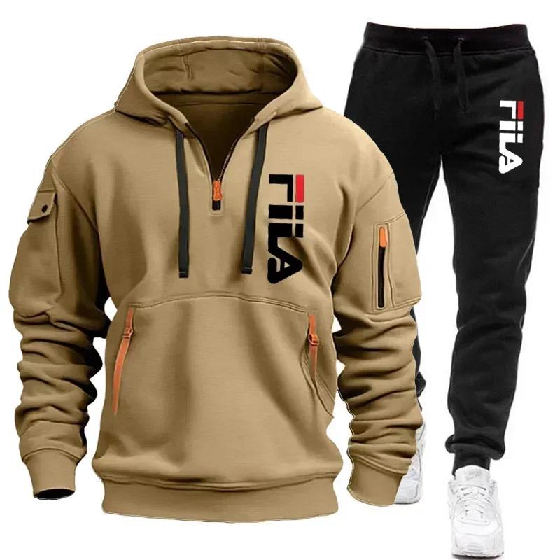 Nouvel ensemble sportif homme automne-hiver 2026 : sweat à capuche multi-poches zippé et pantalon, e