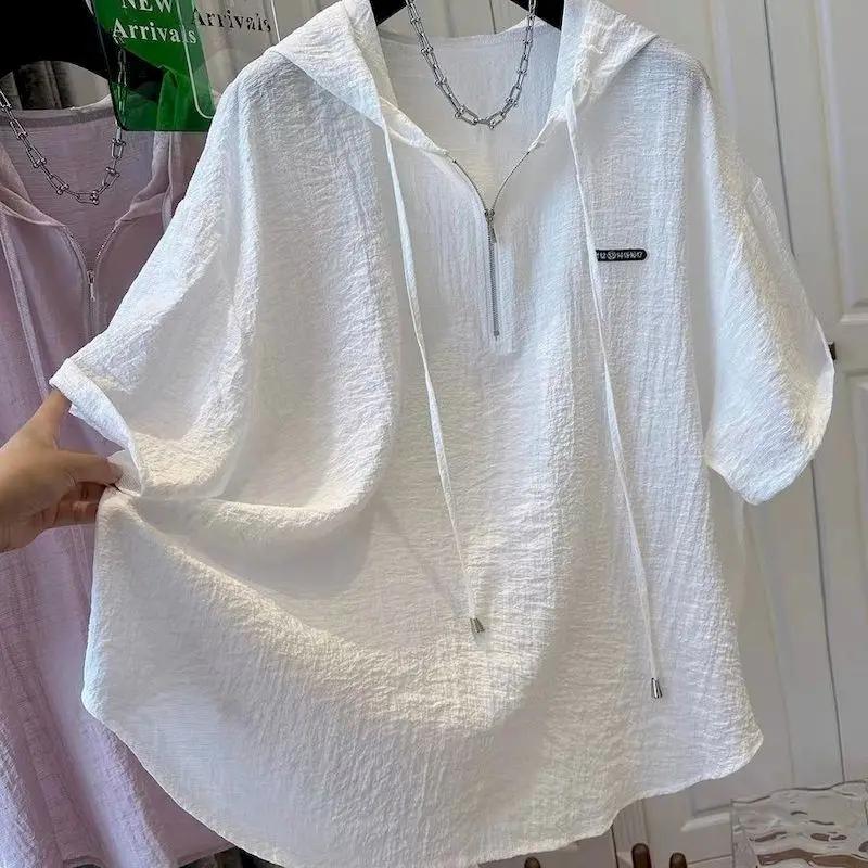 T-shirts surdimensionnés femmes été à capuche à manches courtes T-shirt français mince hauts mode co