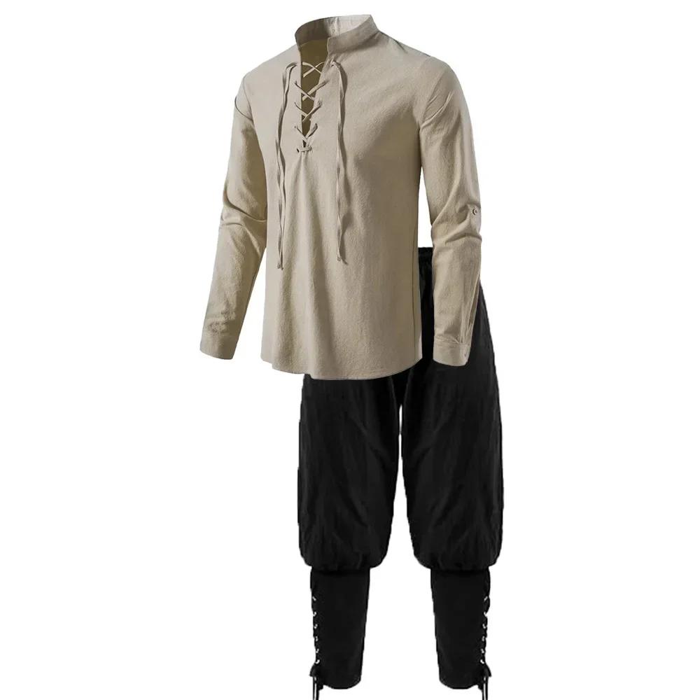 2 pièces rétro Vintage médiéval Renaissance Cosplay Costume tenues Pirate Viking Halloween décontrac