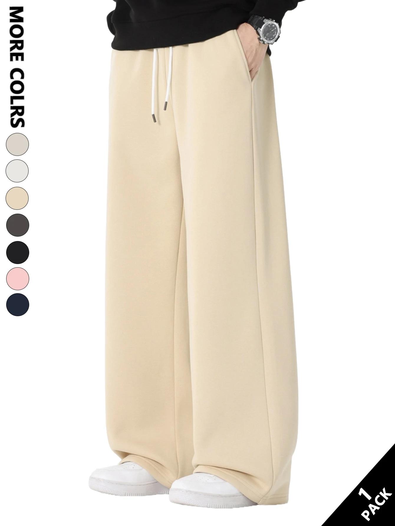 Pantalons décontractés de couleur unie pour hommes, confortables et respirants, jambe droite pour un