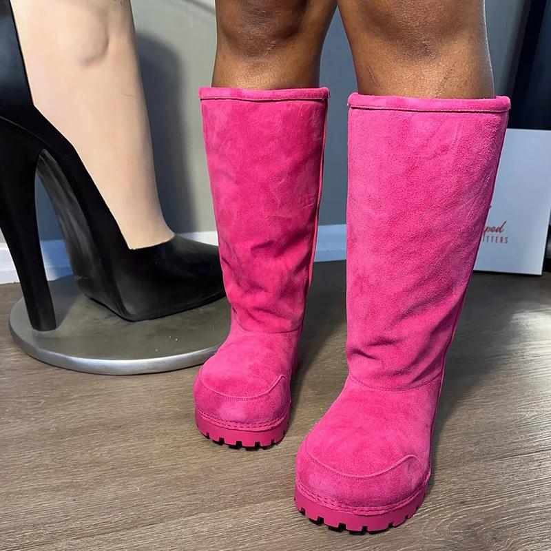 Bottes de neige longues à plateforme pour dames, chaussures en coton chaud, design à grosse tête, ma
