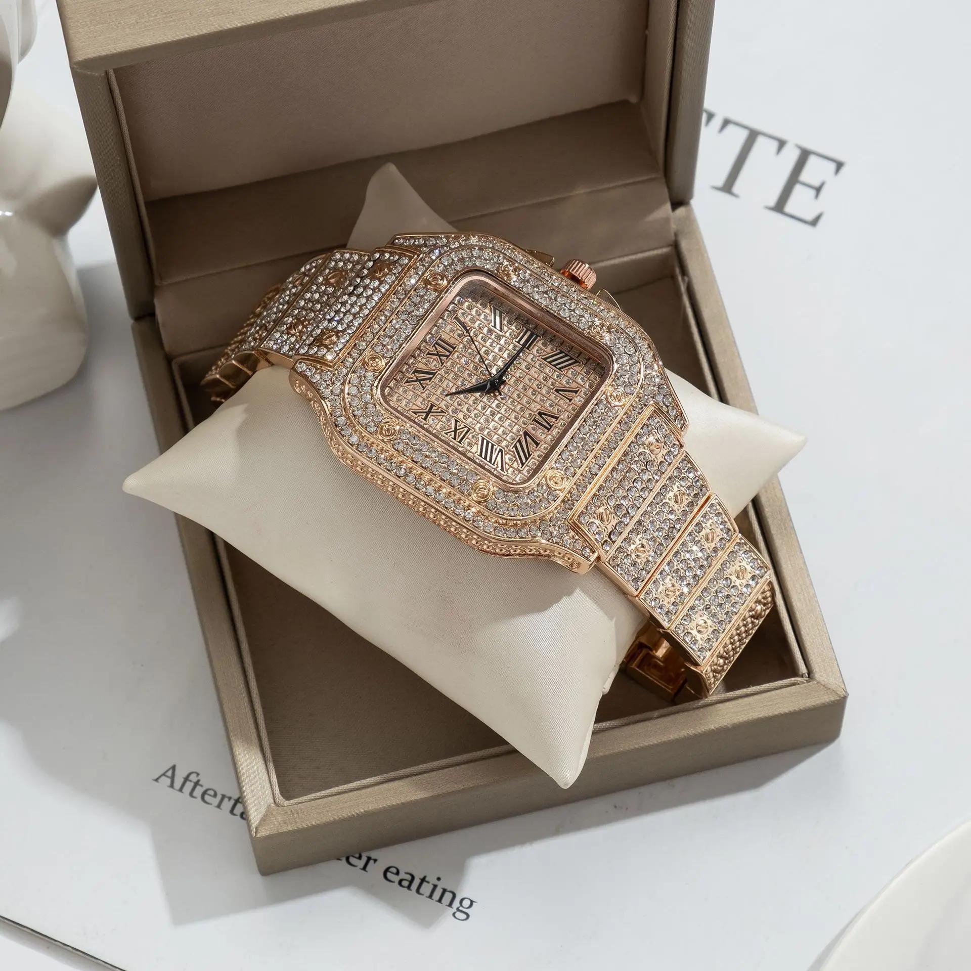 Hommes montre affaires carré ciel étoilé acier ceinture diamant incrusté européen américain mâle Rom