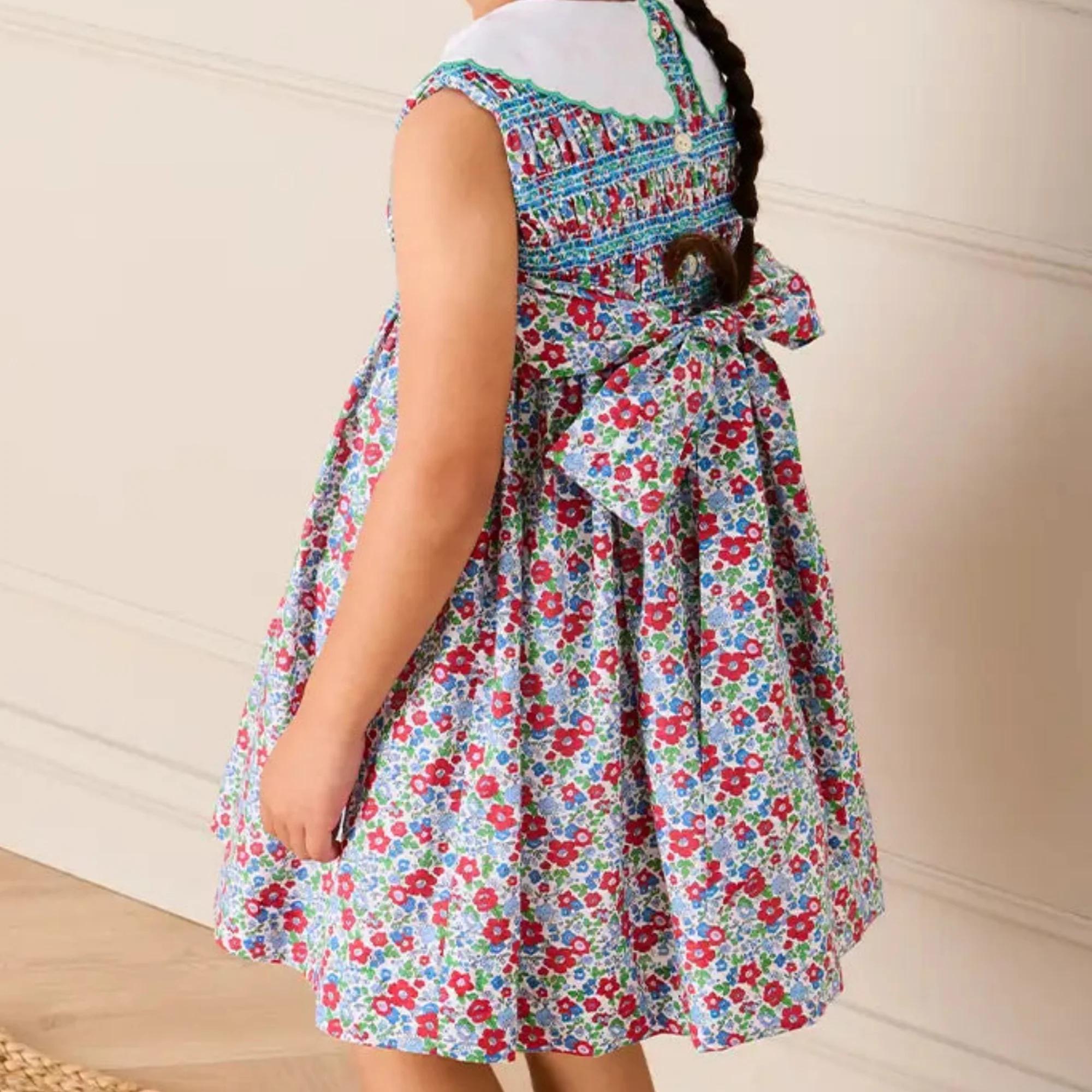 Robe d'été pour fille sans manches de haute qualité avec col brodé de fleurs, couleur rouge, imprimé