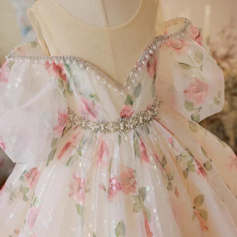 Robes pour enfants pour mariage, robe longue florale pour demoiselle d'honneur, robe de soirée vinta
