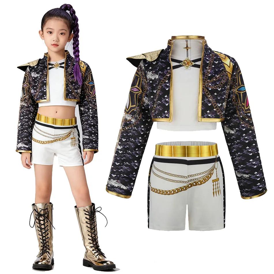 Costume d'Halloween K-pop pour filles, tenue de groupe idole noire trois pièces, ensemble de robe de