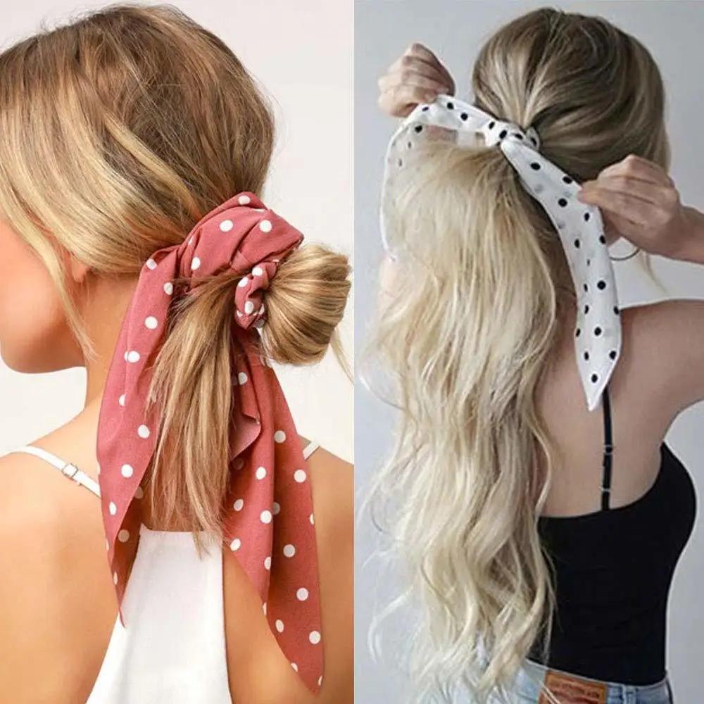 Chouchous à pois longs pour femmes, corde à cheveux coréenne, écharpe queue de cheval, bandeau élast