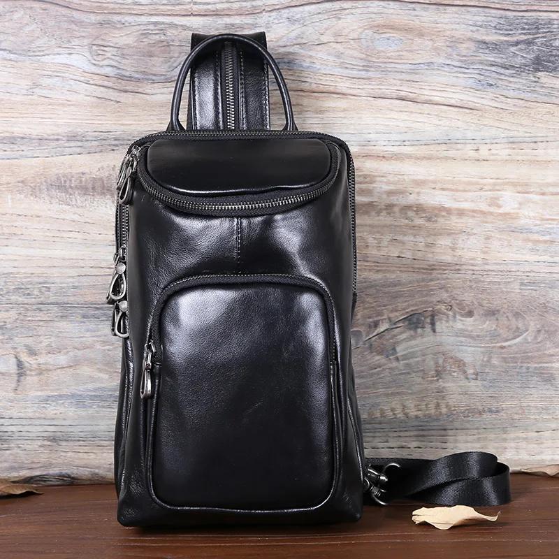 Sac de poitrine pour hommes, sac à bandoulière en cuir avec couche supérieure, sac à bandoulière déc