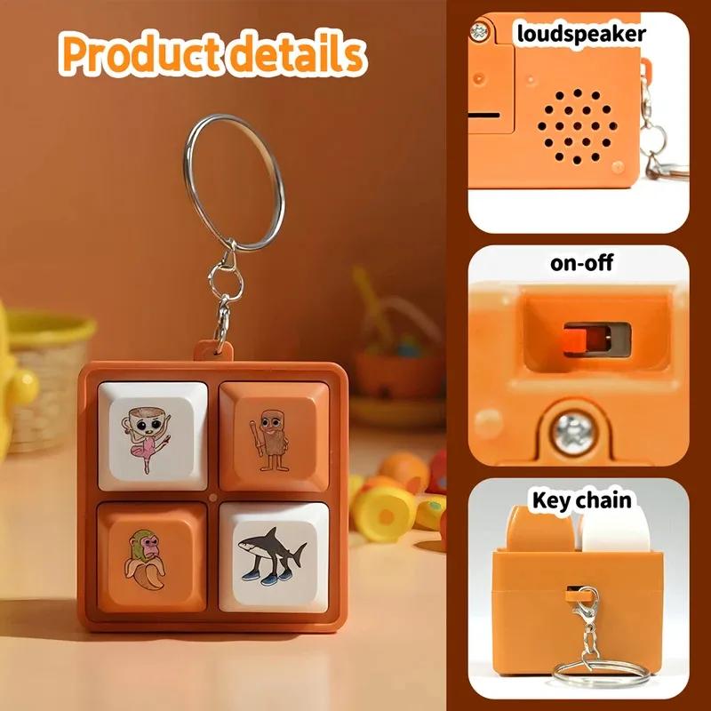 Porte-clés en bois Tralalala, jouet à clic à 4 boutons, accessoire mignon inspiré des mèmes et de l'