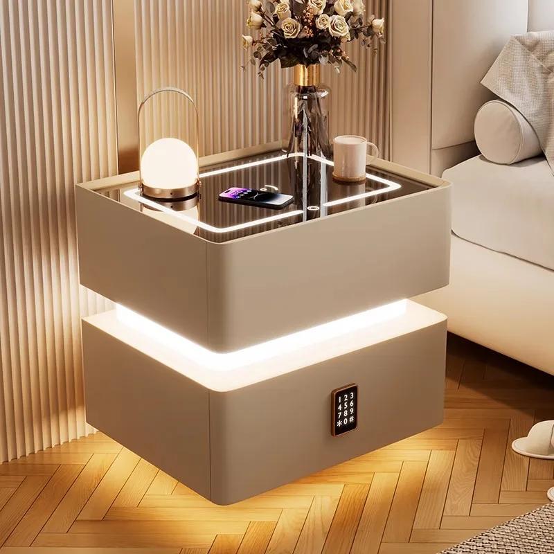 Table de chevet intelligente de 40 cm avec capteur de lumière, table de chevet compacte verrouillabl