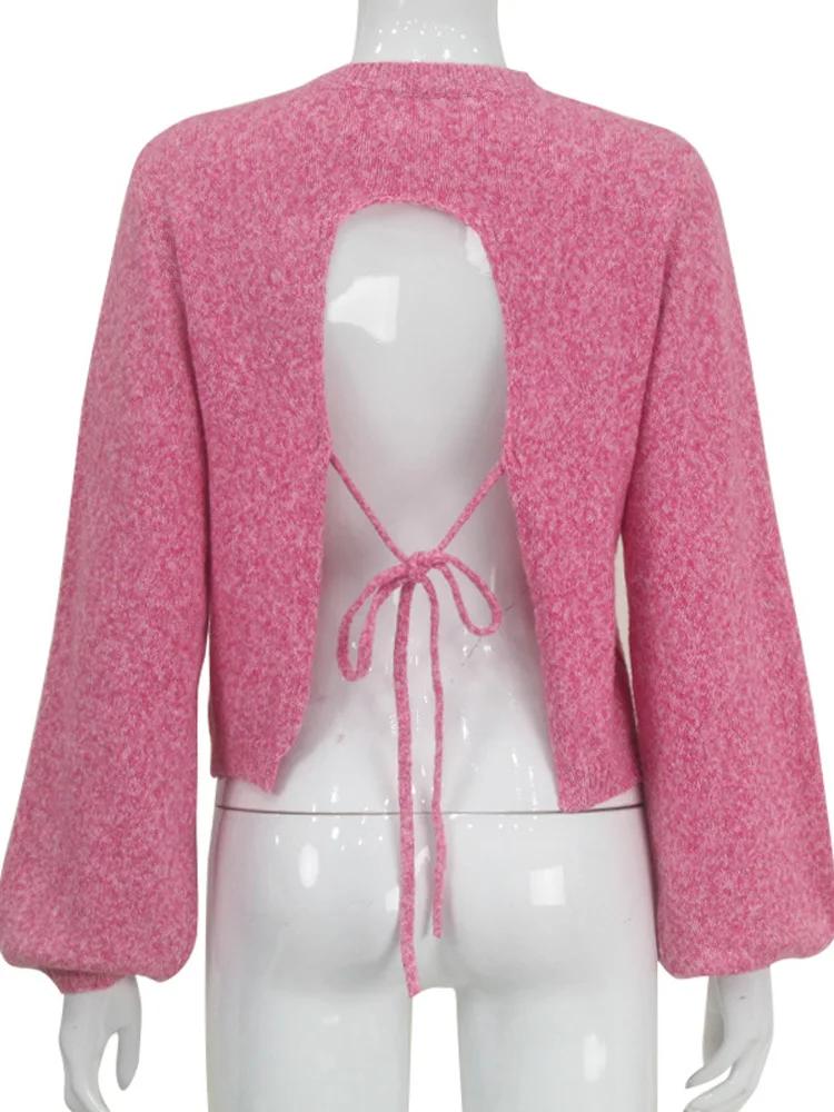 Tossy-Pull Dos auxà Lacets pour Femme, Pull Sexy à Manches sulf, Col Roulé à la Mode, Haut Camisola