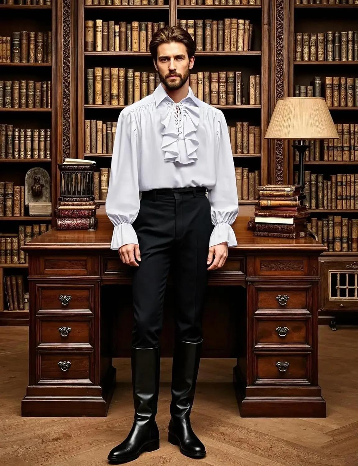 LisdinoJEMITOP hommes Pirate Vampire chemise à volants manchette élastique poète victorien Steampunk