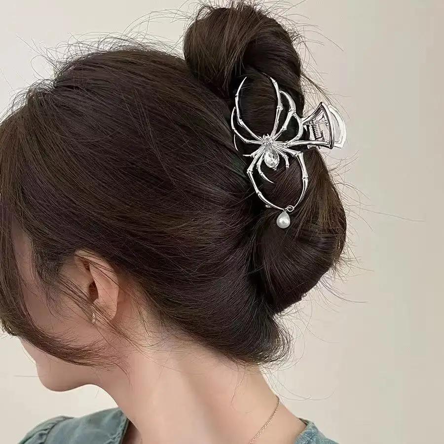 Pince à cheveux personnalisée Y2K pour femmes, Imitation de perles, alliage métallique, crâne, griff