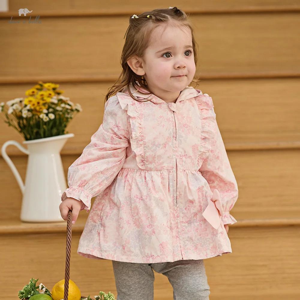 Vestes imperméables Dave Bella pour filles, automne printemps, veste à capuche à imprimé floral pour