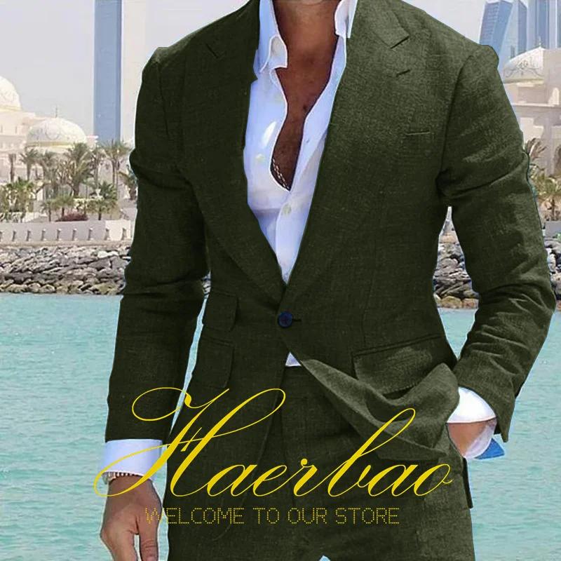 Smoking de marié de mariage imbibé de lin pour hommes, veste à revers formelle, blazer sur mesure, p