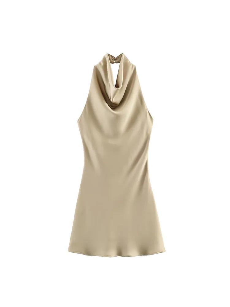 Robe Courte Halter Élégante en Satin pour Femme – Collection Été 2026 – Sexy, Dos Nu, Couleur Unie –