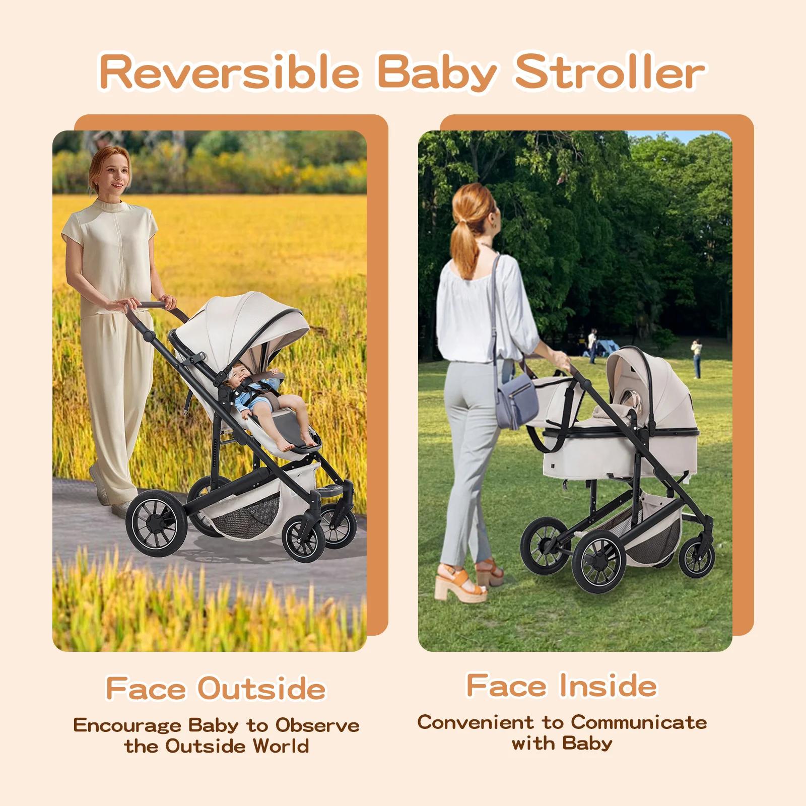 Poussette de luxe 3-en-1 avec siège auto pour nouveau-né, landau tout-terrain, poussette de voyage p