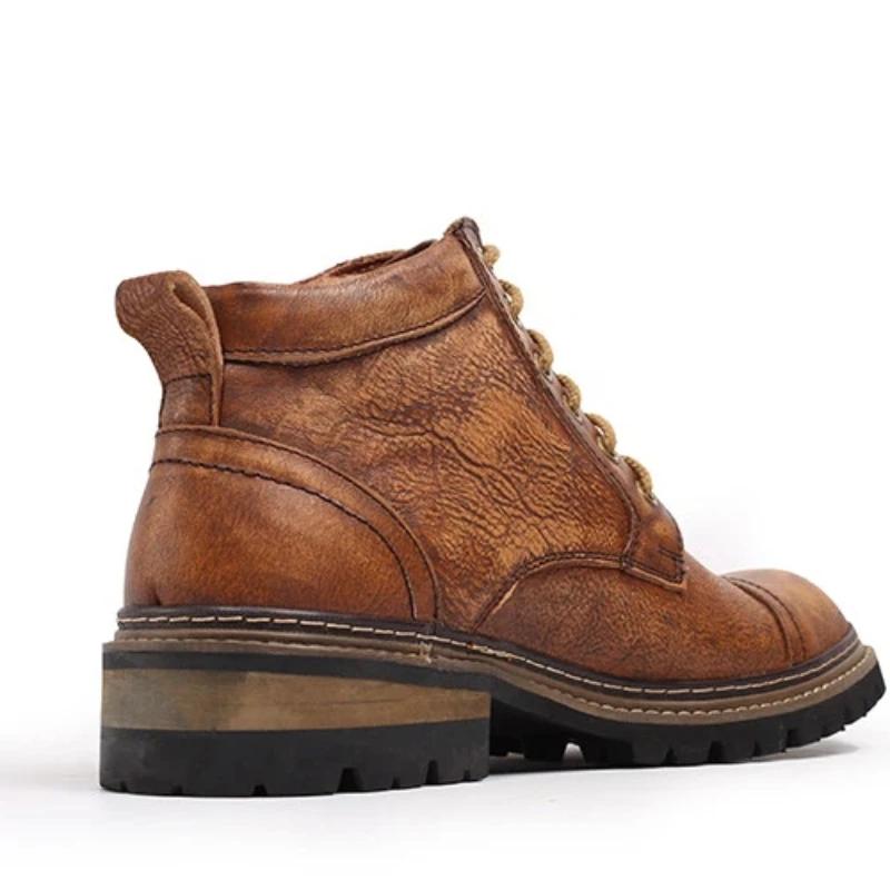 Bottes de combat Goodyear Welt pour hommes, en cuir vieilli britannique vintage à tige haute avec se