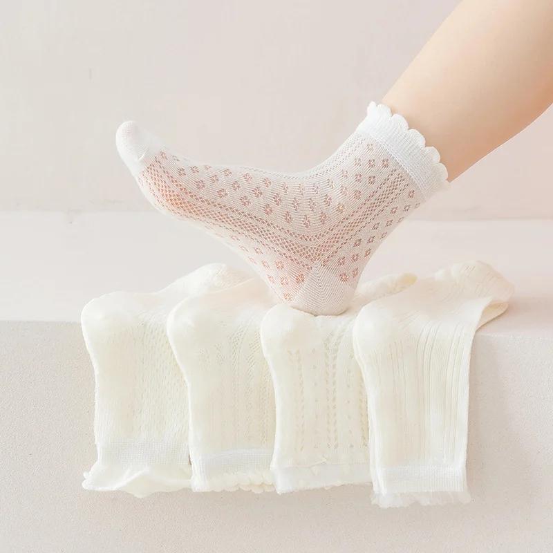 5 paires/lot chaussettes en maille blanches pour enfants pour filles été mince respirant fille chaus