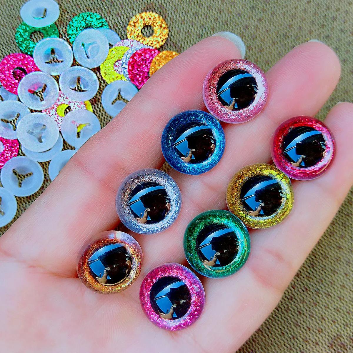 Yeux de sécurité à paillettes en plastique 3D, 20 pièces, pour jouets au Crochet, Amigurumi, mélange