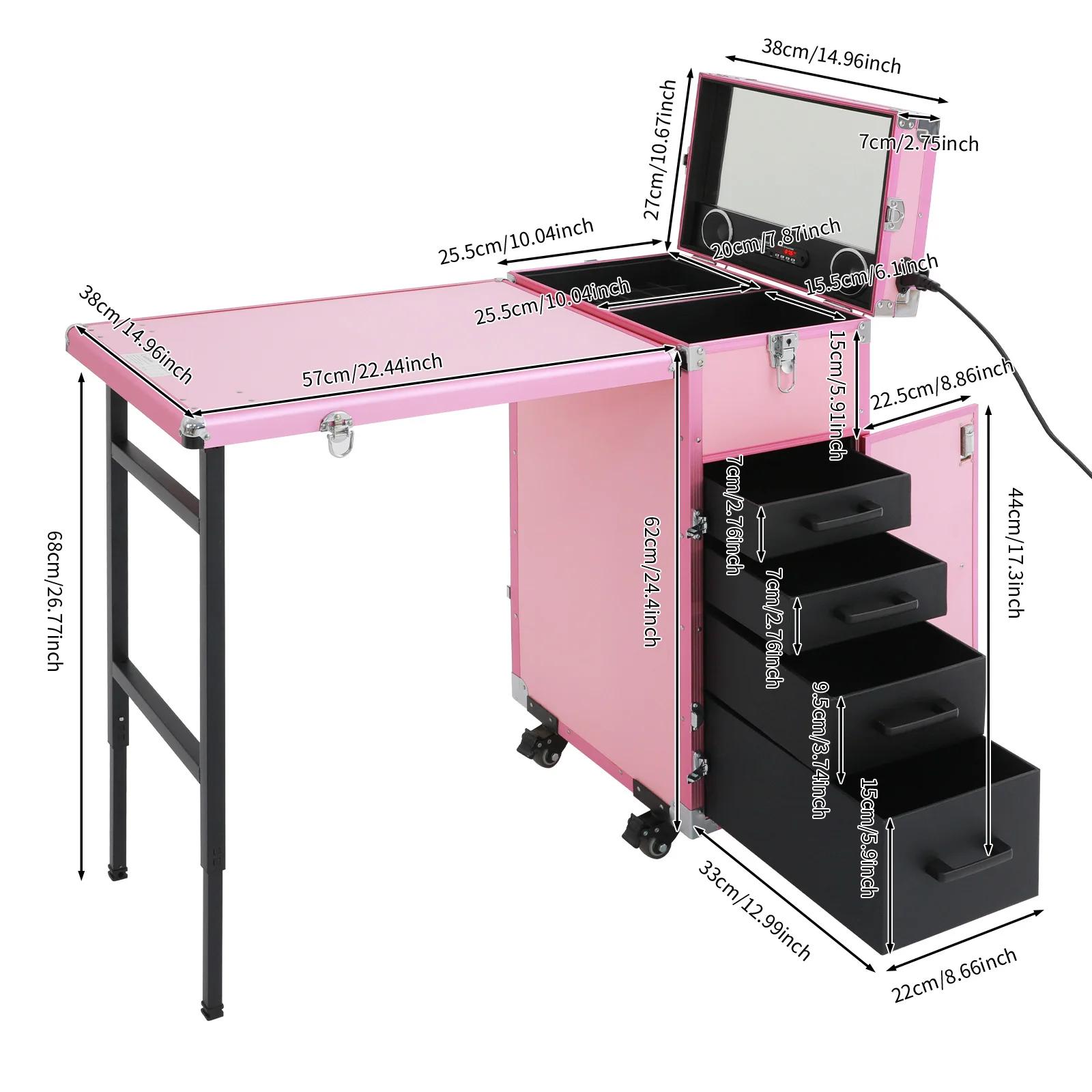 NOUVEAU - Table de manucure professionnelle pliable avec télécommande, trousse de maquillage, table