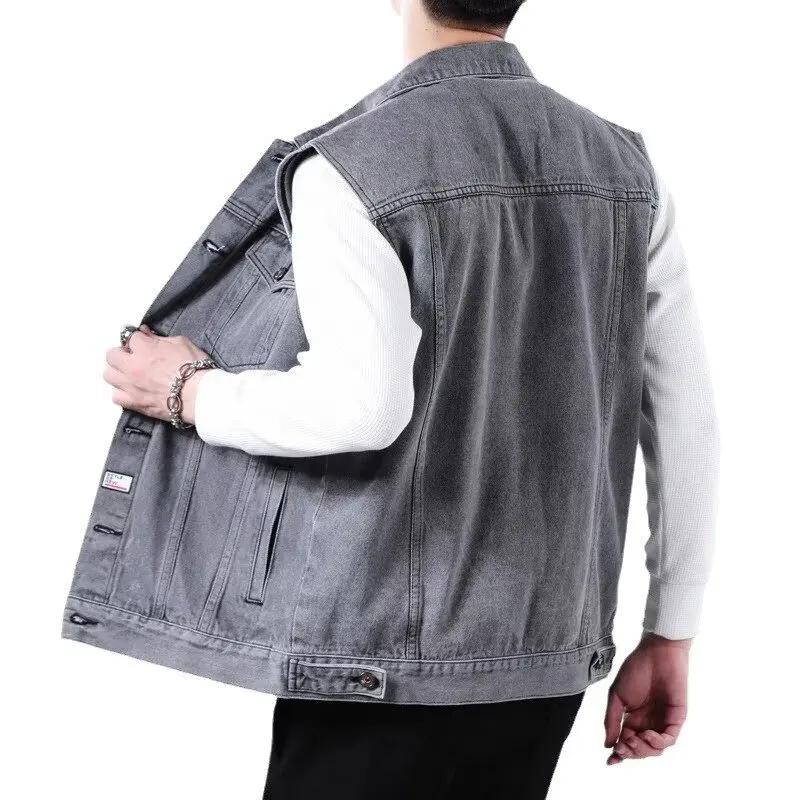 Gilet en jean rétro haut de gamme, revers sans manches pour hommes, gilet, gilet, gilet, gilet, gile