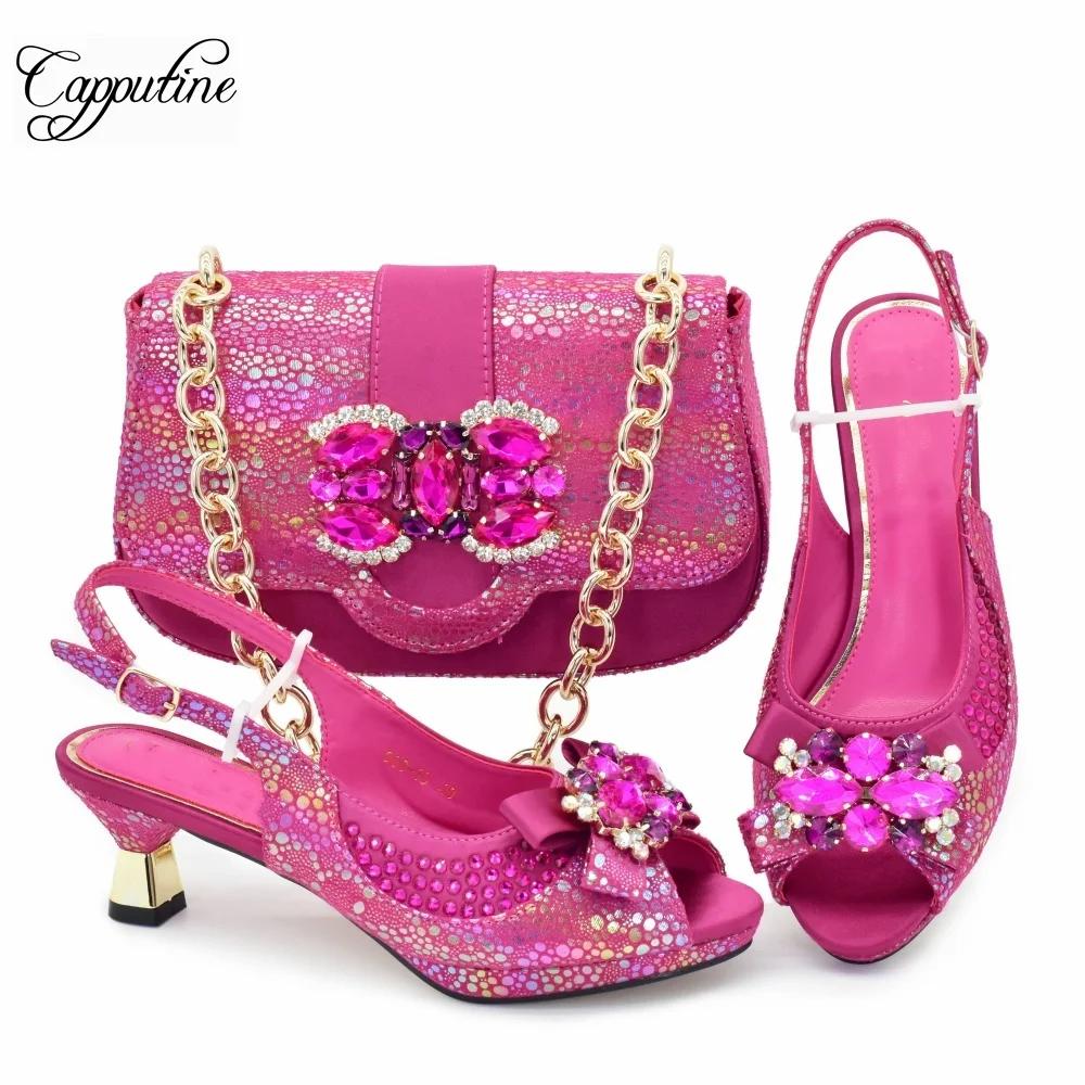 Ensemble de chaussures et sac pour femmes Peach, sandales à talons hauts pour femmes africaines, ass