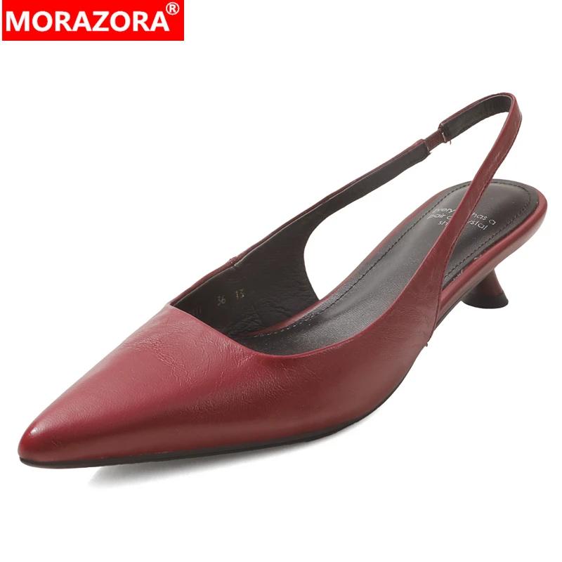 MORAZORA – sandales en cuir véritable pour femmes, grande taille 34-42, chaussures à bout pointu, à