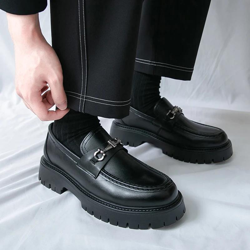 Marque en cuir sans lacet chaussures épaisses mocassins originaux décontractés hommes mode affaires
