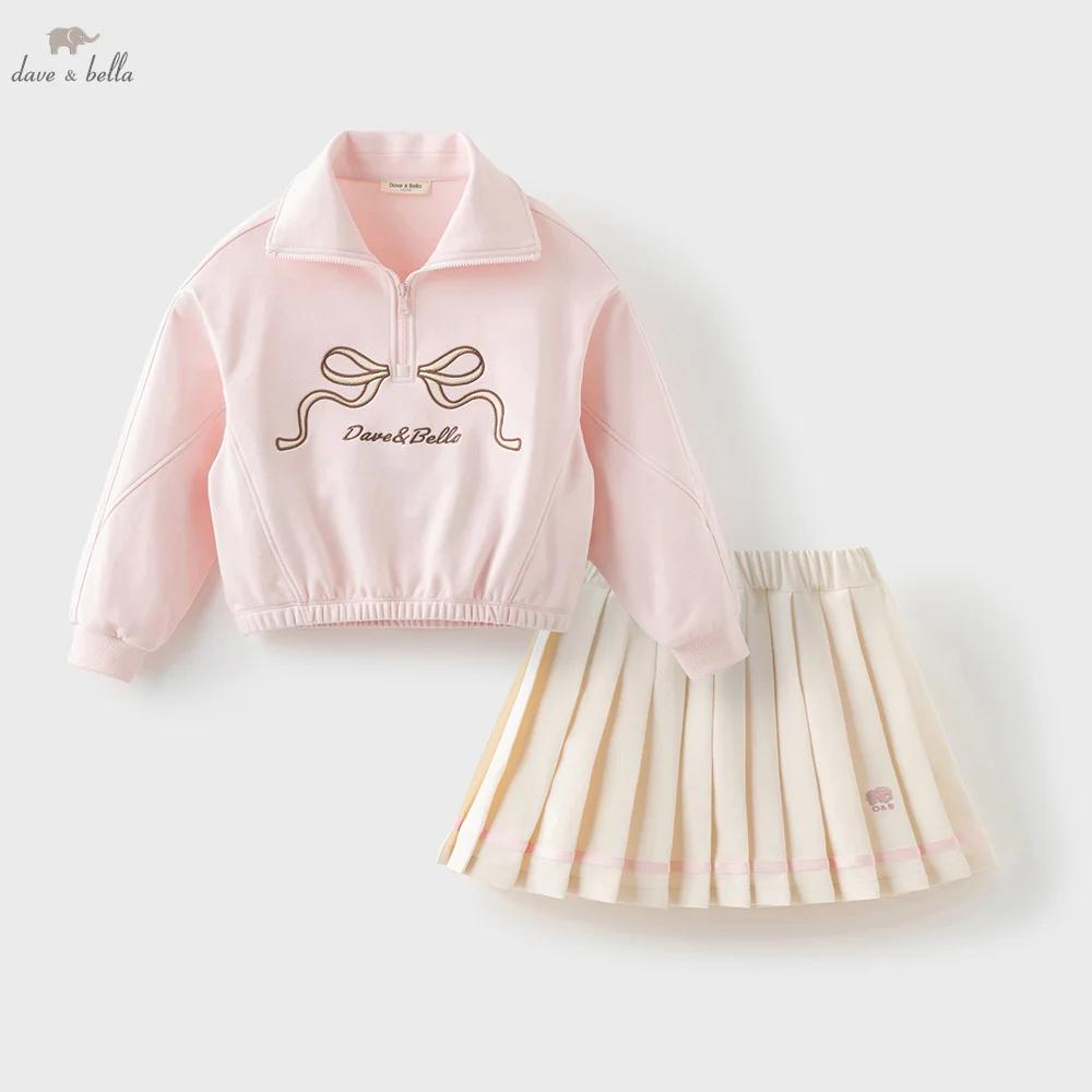 Dave Bella enfants filles jupe ensemble automne bébé nœud imprimé à capuche plissée jupe courte deux