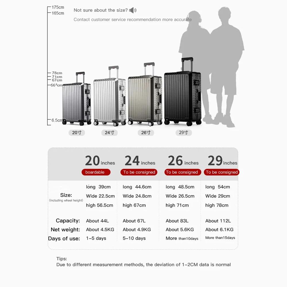 Nouveau Style tout en aluminium 20 "24" 28 "pouces valise de voyage continuer valise de luxe sac de