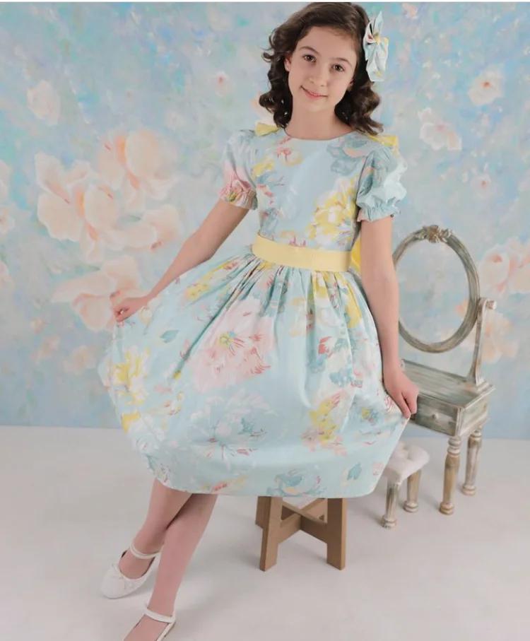 0-12Y bébé fille été Rose Floral bleu turc Vintage Lolita princesse robe de bal robe pour anniversai