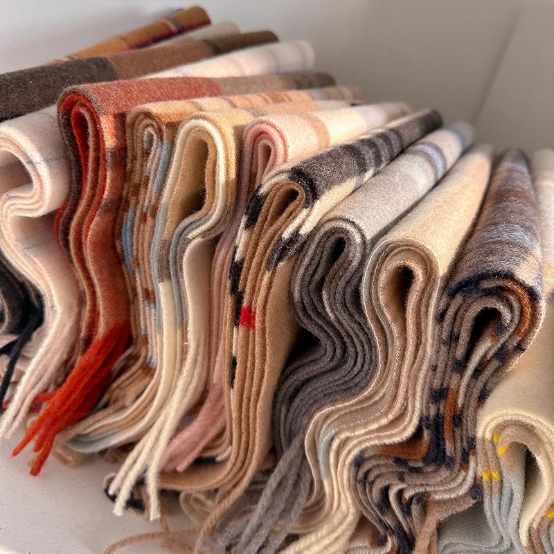 Écharpe en cachemire de luxe pour femmes, Foulard chaud à carreaux, châles féminins, enveloppes en l