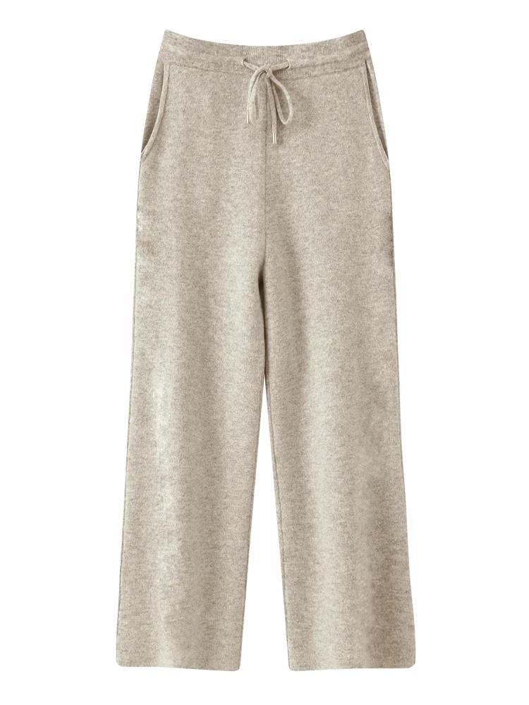 Pantalon de luxe pour hommes, 100% laine mérinos, tricot épais, jambes larges, chaud, décontracté, B