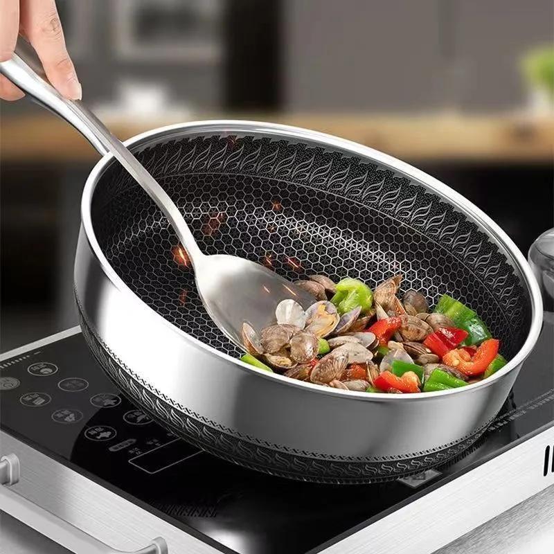 Poêle à frire en acier inoxydable 316l, poêle domestique à fond plat, poêle à Steak et à œufs, cuisi