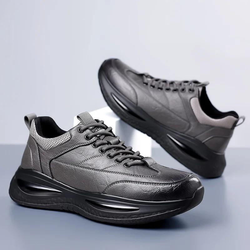 Chaussures décontractées en cuir pour hommes, baskets tendance à semelle épaisse, chaussures de marc