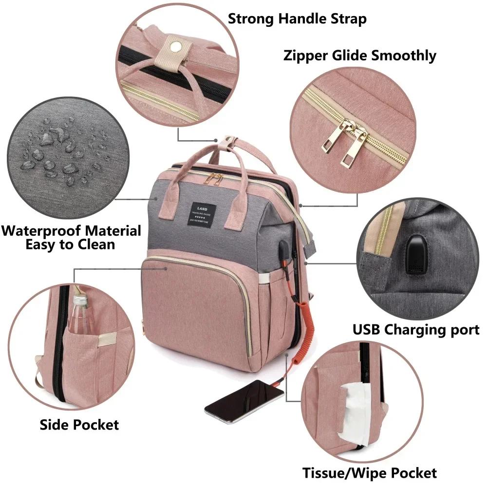 Sac à Dos Pliable et Portable pour Maman, avec Lit CPull, Sangles, Grande Capacité, Sac à Couches AL