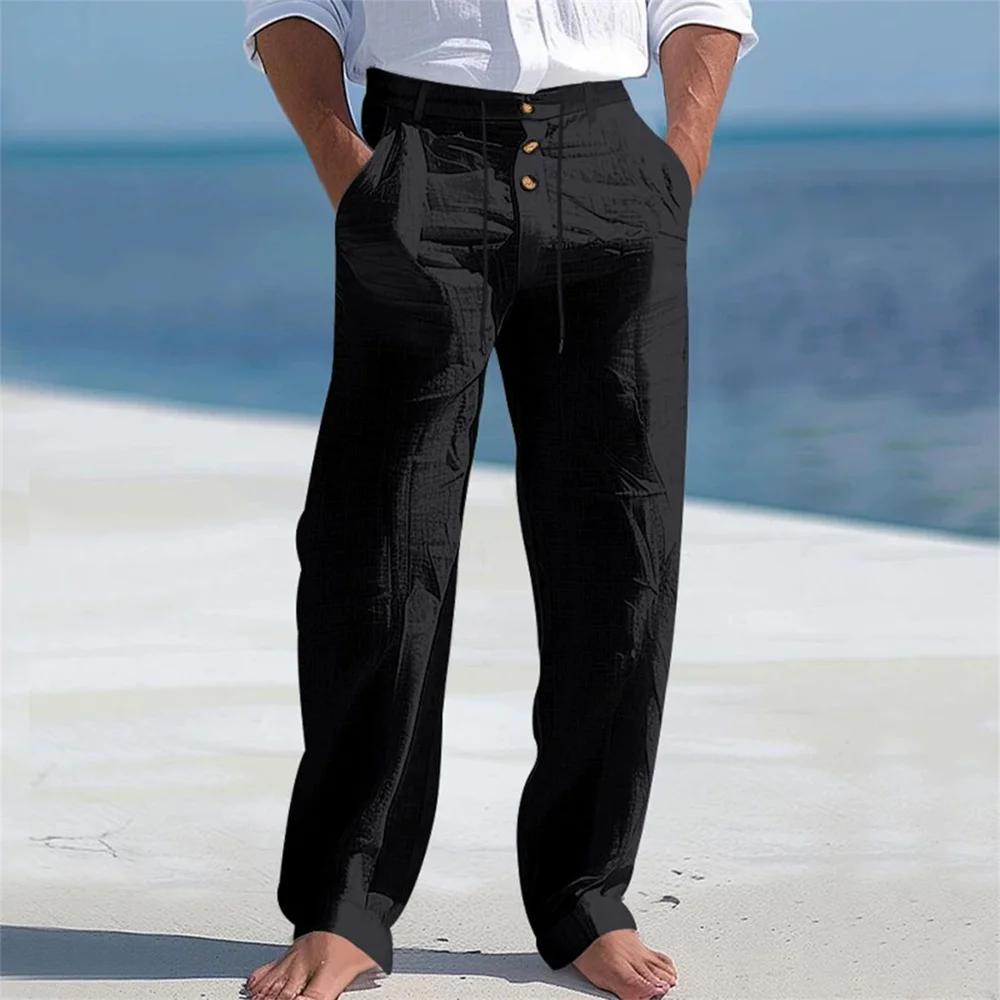 Pantalon en coton pour hommes, décontracté, respirant, confortable, bouton, cordon de serrage, Desig