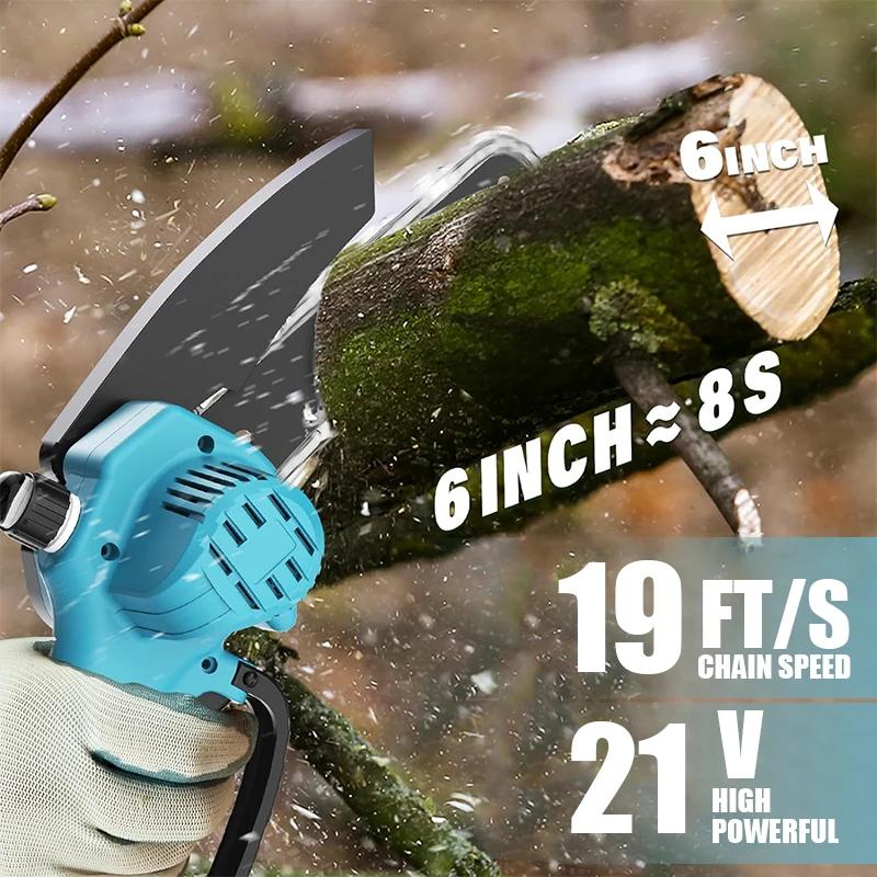 Jemi Tool Scie à chaîne électrique rechargeable sans fil portable de 6 pouces avec deux batteries, c