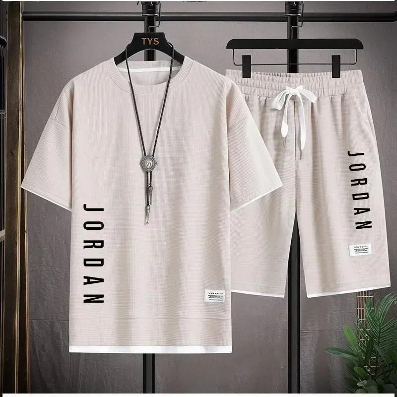 Ensemble T-shirt + short élégant et décontracté pour hommes, ensemble de sport, ample, confortable,