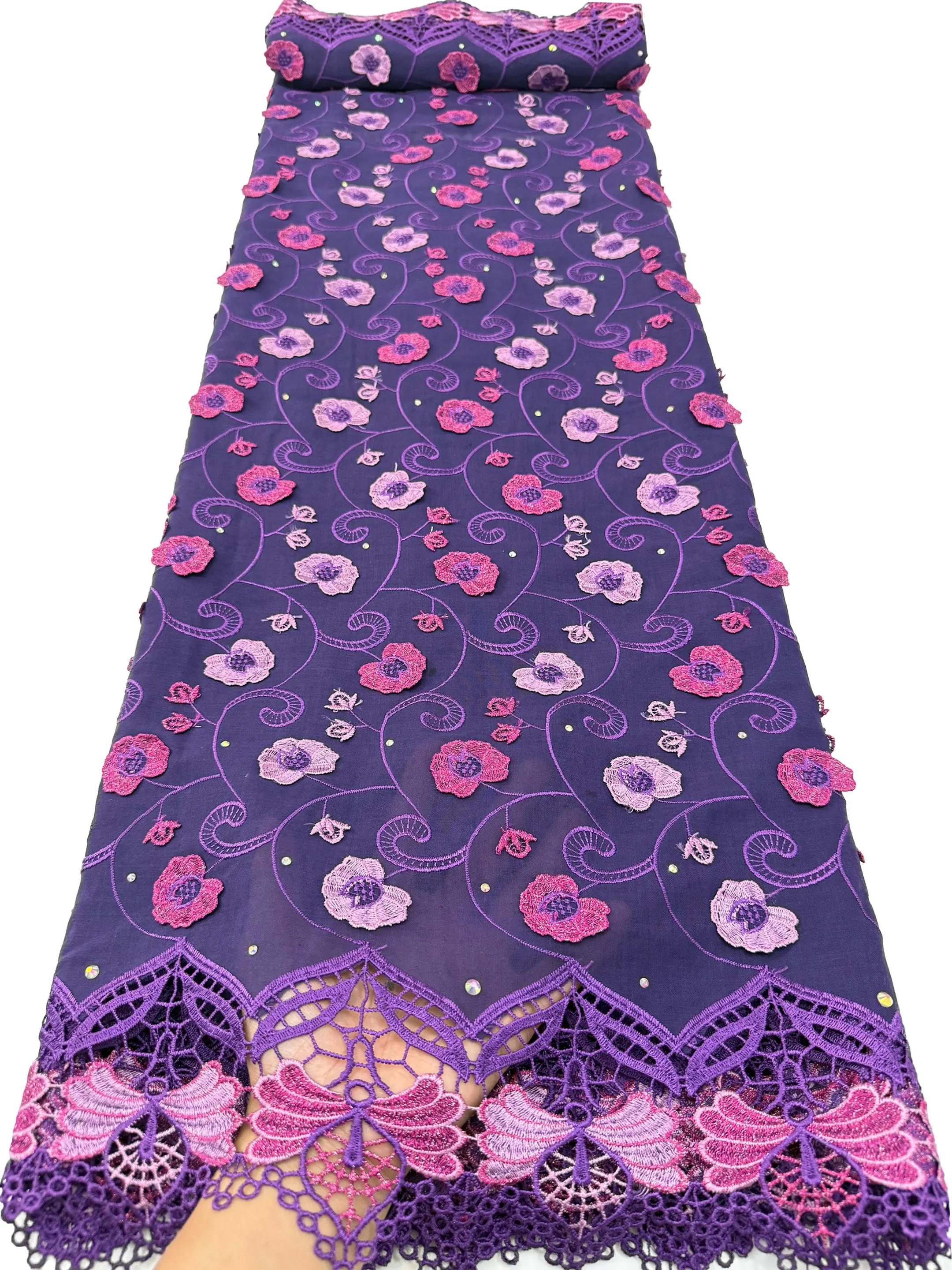 Tissu nigérian français en dentelle suisse de luxe, de haute qualité, avec strass, pour robes élégan