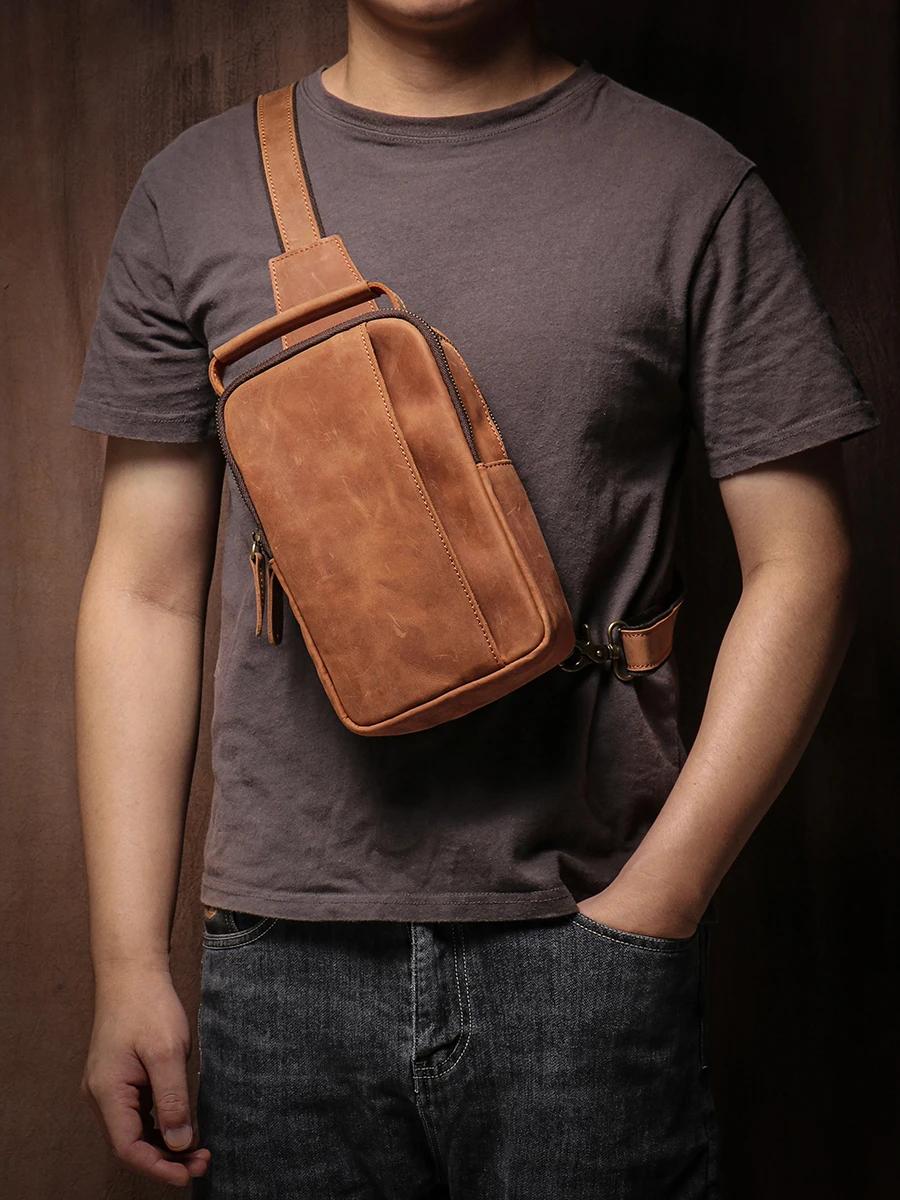 GURO-Sac à bandoulière en cuir véritable pour homme, sac de poitrine vintage, sac de voyage masculin