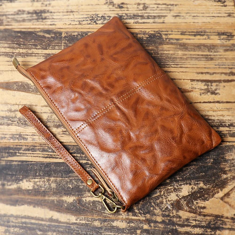 ROOG Portefeuille pochette en cuir vintage intemporel – Cuir véritable luxueux, fermeture éclair séc