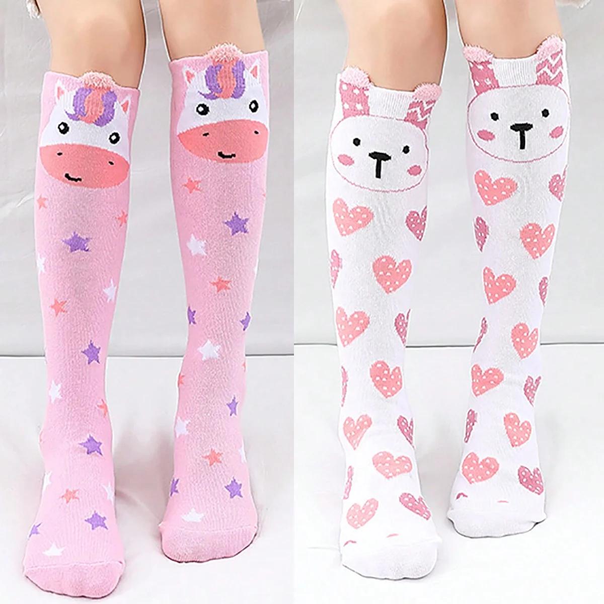 2 paires de chaussettes hautes en forme de cœur de lapin pour filles, chaussettes au-dessus du genou
