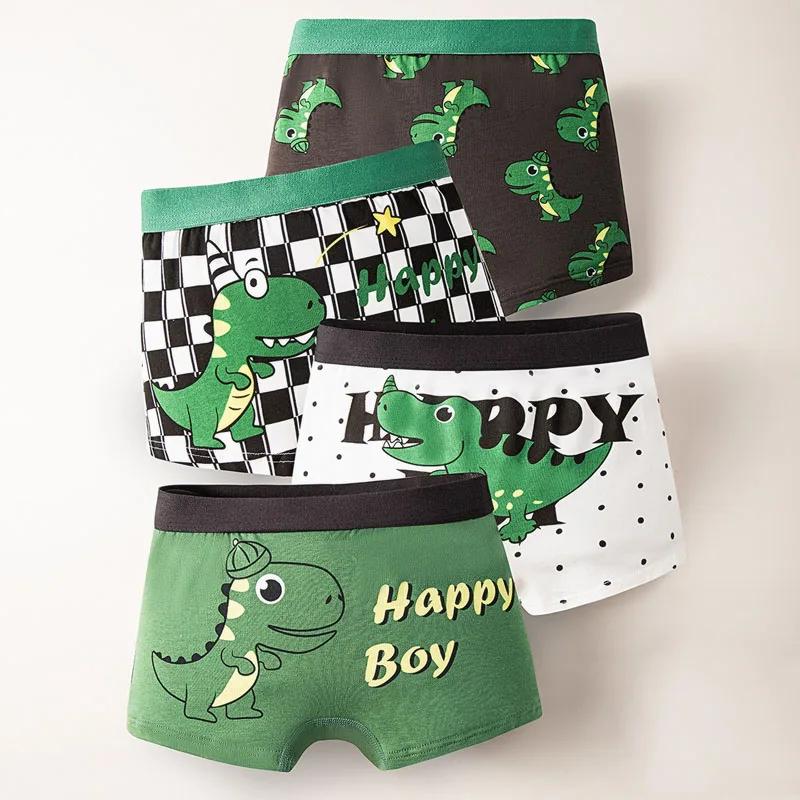 4 Pièces/Ensemble Garçons Sous-vêtement en Coton Enfants Boxer Court Dinosaure Cartoon Enfant Slip R