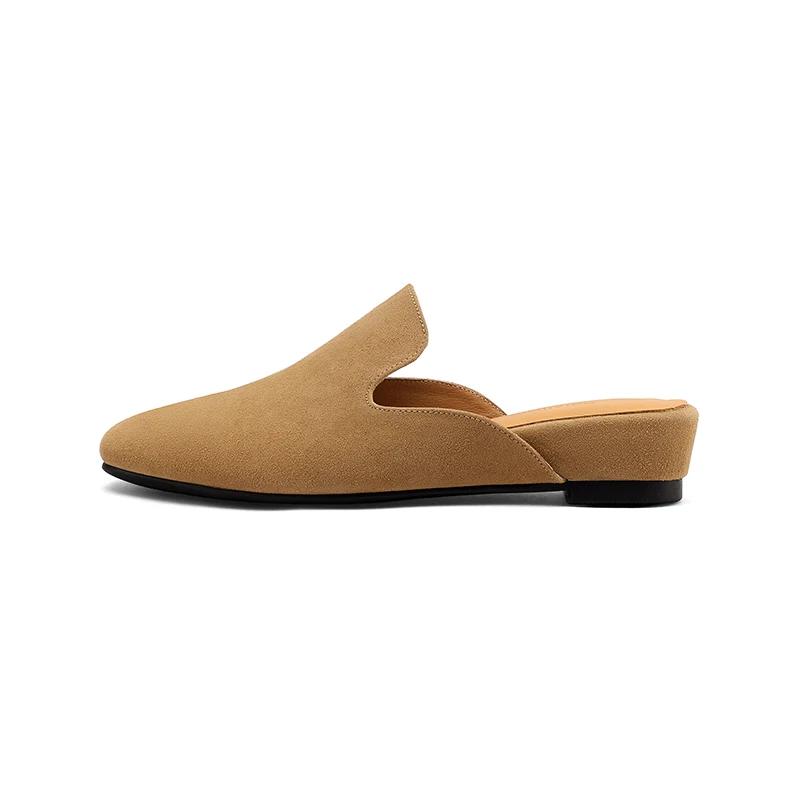 SmallHut Nouvelle Tendance 2026 Mules d'été pour femme en daim de vache, à talon compensé, bout rond