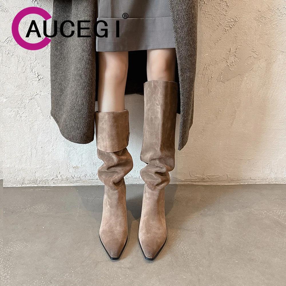 Aucegi Bottes hautes confortables à bout rond pour femme, nouvelle collection printemps-automne, tal