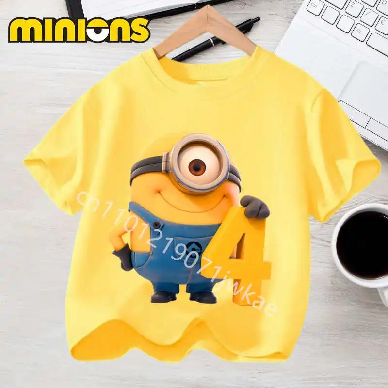 T-Shirt Minions pour garçons et filles, hauts d'été pour tout-petits, mode Kawaii, vêtements d'anniv