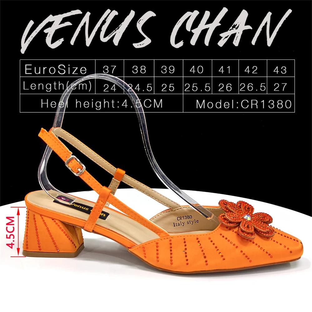 Venus Chan Ensemble de pochette élégante à talons orange et strass pour femme - Parfait pour les fêt