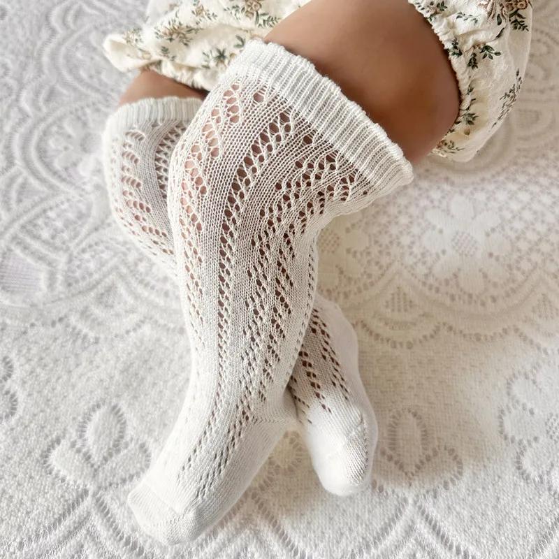 Chaussettes d'été pour bébés filles, longues, hautes, en maille fine, ajourées, en coton doux, pour